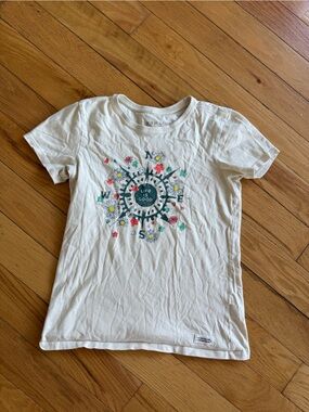 Life Is Good Cream Short Sleeve Compass Tee with Floral Print